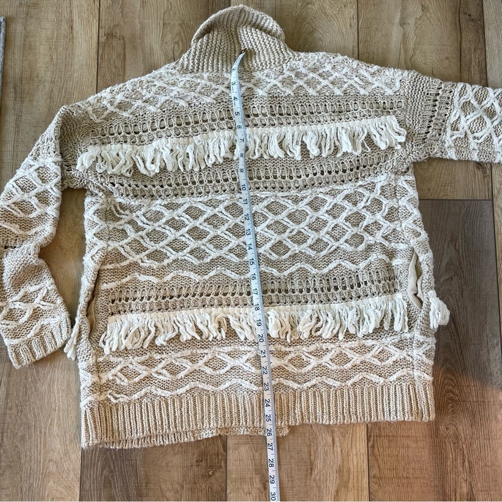 Lucky Brand Boho Fringe Cardigan Natural White Textured Fall - Picture 3 of 4